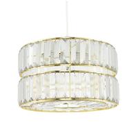 Chic Designer Double Tier Easy Fit Pendant Shade with Rows of Clear Acrylic Prisms | 15cm x 25cm | Polished Gold Plated Metal Frame by Happy Homewares