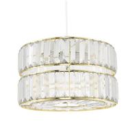 Chic Designer Double Tier Easy Fit Pendant Shade with Rows of Clear Acrylic Prisms | 15cm x 25cm | Polished Gold Plated Metal Frame by Happy Homewares