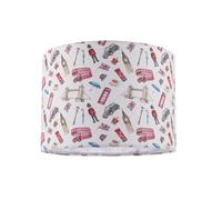 Chic London Themed Cotton Lamp Shade with Red Buses Post Boxes Black Taxis Big Ben etc | White Cotton Inner Lining | 18cm x 25cm by Happy Homewares