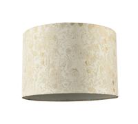 Chic Textured Off-Cream Jacquard Drum Shade with Gold Foil Decor Print | 30cm x 20cm | Sleek White Cotton Fabric Inner Lining by Happy Homewares