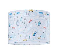 Children's Play Village Cotton Lamp Shade - Town City Car Roads Map with Cars, Trucks and Taxis | 25cm Diameter | Features Inner White Cotton Fabric Lining by Happy Homewares