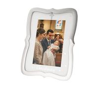 Happy Homewares Christening Picture Frame Nickel Plated with Diamante Crystal Cross and Small Silver Foil Stars | 4x6 Photo | Wall or Table