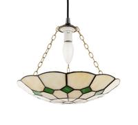 Traditional Classic Amber Stained Glass Tiffany Pendant Lighting Shade with Decorative Green Diamonds | 31cm x 6cm | Antique Brass Chains Included by Happy Homewares