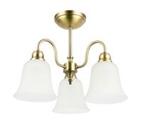Happy Homewares Classic and Ornate Matte Antique Brass Ceiling Light Fitting with White Downlight Glass Shades | 32cm x 42cm | for Dining Room Lounge etc