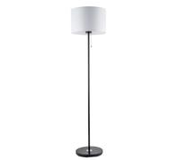 Happy Homewares Classic and Stylish Matte Black Floor Lamp with Metal Pull Switch and Ivory White Cotton Shade | 145cm x 35cm | 1 x 11w