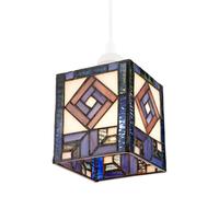 Happy Homewares Classic Art Deco Tiffany Square Box Pendant Lamp Shade in Midnight Blue and Purple | 12cm x 11cm | Pendant or Lamp Base Shade