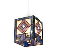 Happy Homewares Classic Art Deco Tiffany Square Box Pendant Shade in Blue and Purple