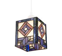 Happy Homewares Classic Art Deco Tiffany Square Box Pendant Shade in Blue and Purple