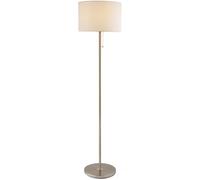 Happy Homewares Classic Brushed Satin Nickel Floor Lamp With Metal Pull Switch And Cotton Shade