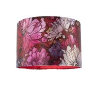 Happy Homewares Classic Chic Red Lilac and Pink Chrysanthemum Japanese Style Lamp Shade | 20cm x 30cm | Inner Red Crimson Cotton Lining