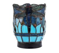 Happy Homewares Classic Dragonfly Tiffany Uplighter Lamp in Midnight and Sky Blue Stained Glass | 18cm x 15cm | Matte Black Resin Base with Inline Switch