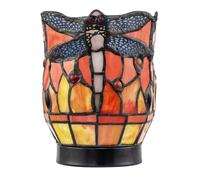 Happy Homewares Classic Dragonfly Tiffany Uplighter Lamp in Orange and Amber Toned Stained Glass | 18cm x 15cm | Matte Black Resin Base with Inline Switch