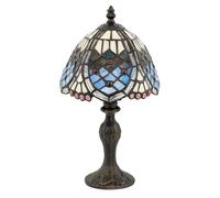 Classic Hand Crafted Round Beaded Tiffany Table Lighting Lamp in Unique Lavender Lilac | 36cm Height | Inline Cable Switch by Happy Homewares