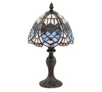 Classic Hand Crafted Round Beaded Tiffany Table Lighting Lamp in Unique Lavender Lilac | 36cm Height | Inline Cable Switch by Happy Homewares
