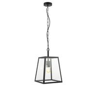 Happy Homewares Classic Lantern Pendant Ceiling Light in Matte Black with Clear Glass Sides