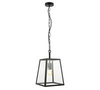 Happy Homewares Classic Lantern Pendant Ceiling Light in Matte Black with Clear Glass Sides