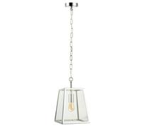 Happy Homewares Classic Lantern Pendant Ceiling Light in Polished Chrome with Clear Glass Sides | 138cm Maximum Height x 22cm Width | 1 x 11w LED