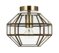 Happy Homewares Classic Lantern Styled Ceiling Light With Geometric Clear Glass Shade