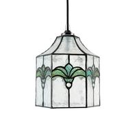 Classic Lantern Tiffany Pendant Light Shade with Clear Water Glass Panels and Emerald Green Floral Accents | 21cm x 19cm by Happy Homewares
