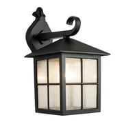 Happy Homewares Classic Matte Black Die-Cast Aluminium Metal Exterior Lantern Wall Lighting Fitting IP44 Rated | 1 x 11w E27 | 34cm Height