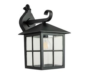 Happy Homewares Classic Matte Black Die-Cast Aluminium Metal Exterior Lantern Wall Lighting Fitting IP44 Rated | 1 x 11w E27 | 34cm Height