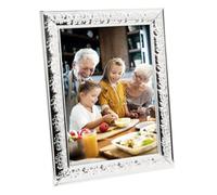 Happy Homewares Classic Rectangular Silver Plated Metal 5" x 7" Picture Frame with Chic Floral Border | Black Velvet Backing | Free Standing Only