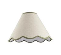 Happy Homewares Classic Scallop Edge Natural Textured Linen Coolie Lamp Shade with Olive Green Cotton Trims | 30cm x 20cm | for Ceiling Pendant or Lamp
