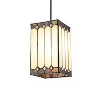 Happy Homewares Classic Square Opal White Stained Glass Lantern Tiffany Pendant Lighting Shade with Clear Beads | 20cm x 12cm | 100% Hand Crafted