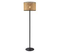 Happy Homewares Classic Standing Floor Lamp in Matte Black with Circular Rattan Shade