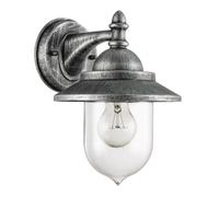 Happy Homewares Classic Style Outdoor Metal Wall Lamp Lantern Fitting in Brushed Black Silver with Clear Polycarbonate Shade | 1 x 11w | 27cm x 18cm x 22cm