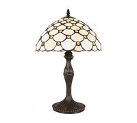 Happy Homewares Classic Traditional Stained Glass Tiffany Table Lamp with Multiple Amber Circular Beads | 60w Maximum | 12" Diameter with Inline Switch Button