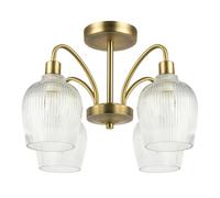 Happy Homewares Classy Antique Brass Ceiling Light with Clear Ribbed Glass Shades