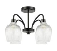 Happy Homewares Classy Matte Black Ceiling Light With Clear Ribbed Glass Shades