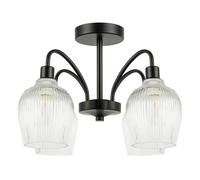 Happy Homewares Classy Matte Black Ceiling Light with Clear Ribbed Glass Shades