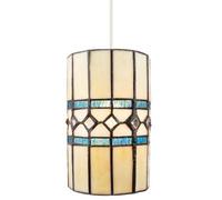 Happy Homewares Contemporary Amber Glass Tiffany Pendant Light Shade with Bright Teal Strips