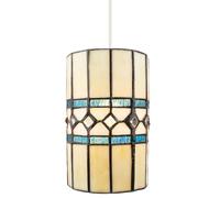 Stylish Light Amber Glass Circular Tiffany Pendant Light Shade with Beautiful Teal Strips and Diamond Shaped Decor | 21cm x 12cm | 40w Maximum by Happy Homewares
