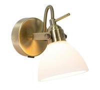 Contemporary and Chic Antique Brass Wall Spot Light with White Glass Shade | G9 33w Maximum | Rocker Switch by Happy Homewares