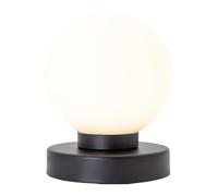 Happy Homewares Contemporary and Chic Opal Glass Globe Table Lamp with Matte Black Metal Round Base | 1 x 7w E14 | 16cm x 13cm