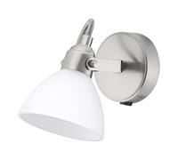 Happy Homewares Contemporary and Chic Satin Nickel Wall Spot Light with White Glass Shade | G9 33w Maximum | Rocker Switch