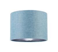 Happy Homewares Contemporary And Sleek Blue Nova Plain Linen Fabric Drum Lamp Shade