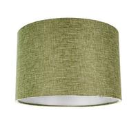 Contemporary and Sleek 12 Inch Olive Sage Green Linen Fabric Drum Lamp Shade 60w Maximum | 30cm Diameter | for Table Lamp or Pendant by Happy Homewares