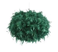 Contemporary and Unique Large Forest Green Real Feather Decorated Pendant Light Shade - 40cm Diameter & 40watt Maximum - Beautiful Statement Piece by Happy Homewares