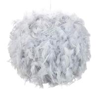 Happy Homewares Contemporary and Unique Large Grey Real Feather Decorated Pendant Light Shade - 40cm Diameter & 40watt Maximum - Beautiful Statement Piece