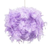 Happy Homewares Contemporary and Unique Large Lilac Real Feather Decorated Pendant Light Shade - 40cm Diameter & 40watt Maximum - Beautiful Statement Piece