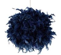 Happy Homewares Contemporary and Unique Large Navy Midnight Blue Real Feather Decorated Pendant Light Shade - 40cm Diameter & 40watt Maximum - Beautiful Statement Piece