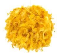 Happy Homewares Contemporary and Unique Large Ochre Real Feather Decorated Pendant Light Shade - 40cm Diameter & 40watt Maximum - Beautiful Statement Piece