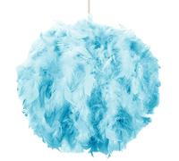 Contemporary and Unique Large Teal Real Feather Decorated Pendant Light Shade - 40cm Diameter & 40watt Maximum - Beautiful Statement Piece by Happy Homewares