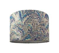 Contemporary and Vivid Peacock Print Table/Pendant Lamp Shade in Teal, Grey, Blue and Silver Cotton - 30cm with Silver Satin Fabric Inner Lining | 60w Maximum by Happy Homewares