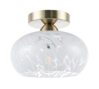 Happy Homewares Antique Brass Ceiling Light Fitting with White Snowflake Glass Shade