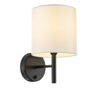 Happy Homewares Contemporary Bedside Wall Lamp in Matte Black with Toggle Switch and Off White Fabric Shade | 24cm x 15cm x 10cm | 1 x 7w E14